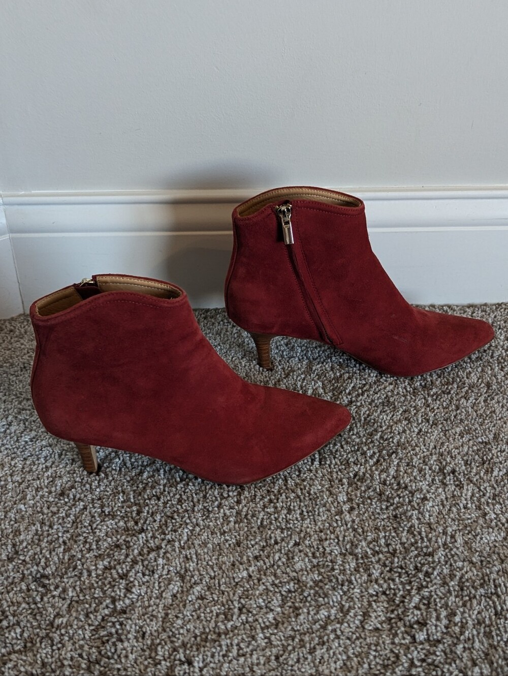 Joie Ralean Suede Kitten Heel Ankle Boots - Red Currant sz 37.5
